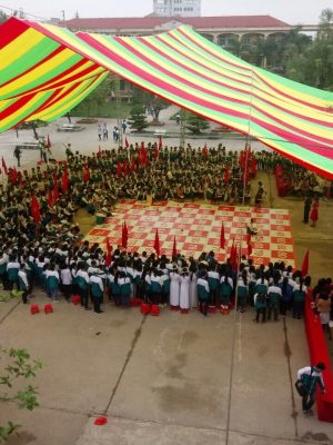 Bạt dù che sự kiện 2 mái sân trường ở Thái Bình
